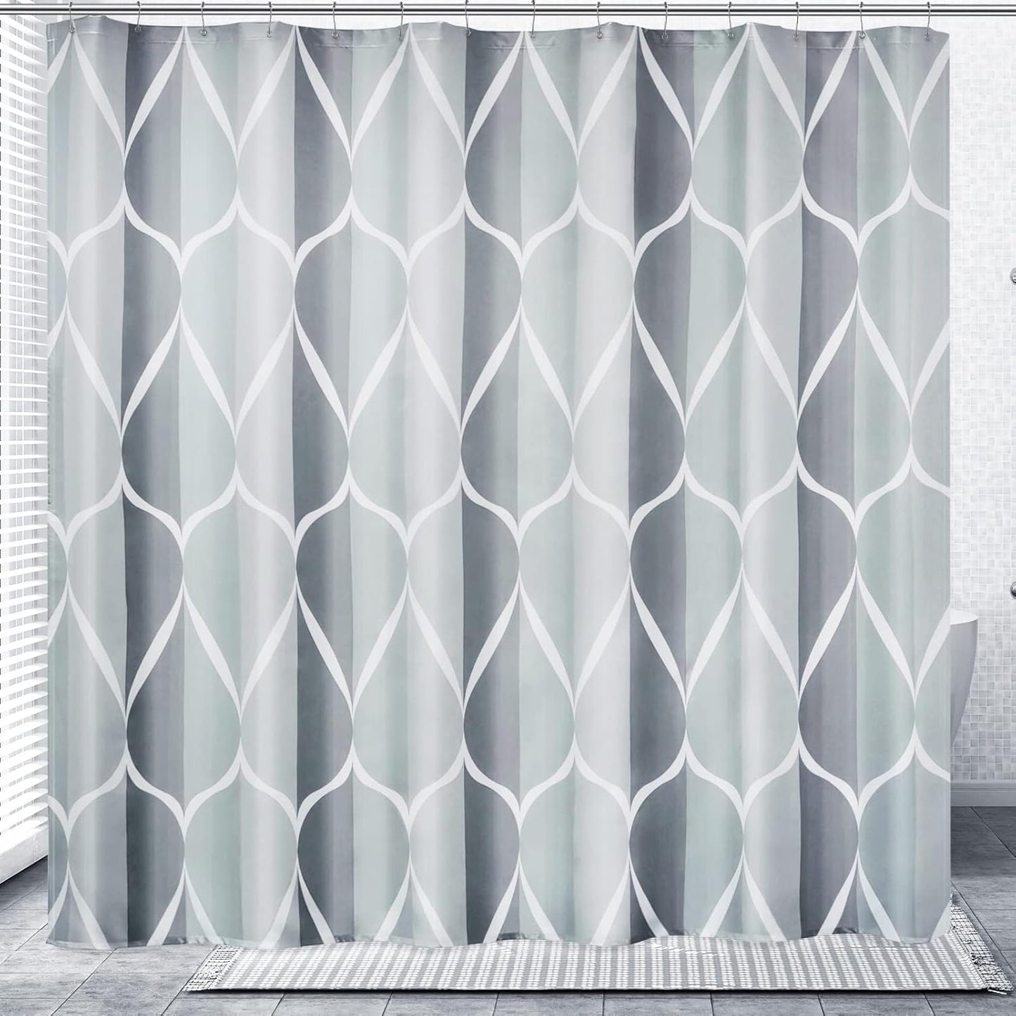 Fabric Shower Curtain – Waterproof, Quick-Drying Polyester, Weighted Bottom, 8 Hooks and Machine Washable