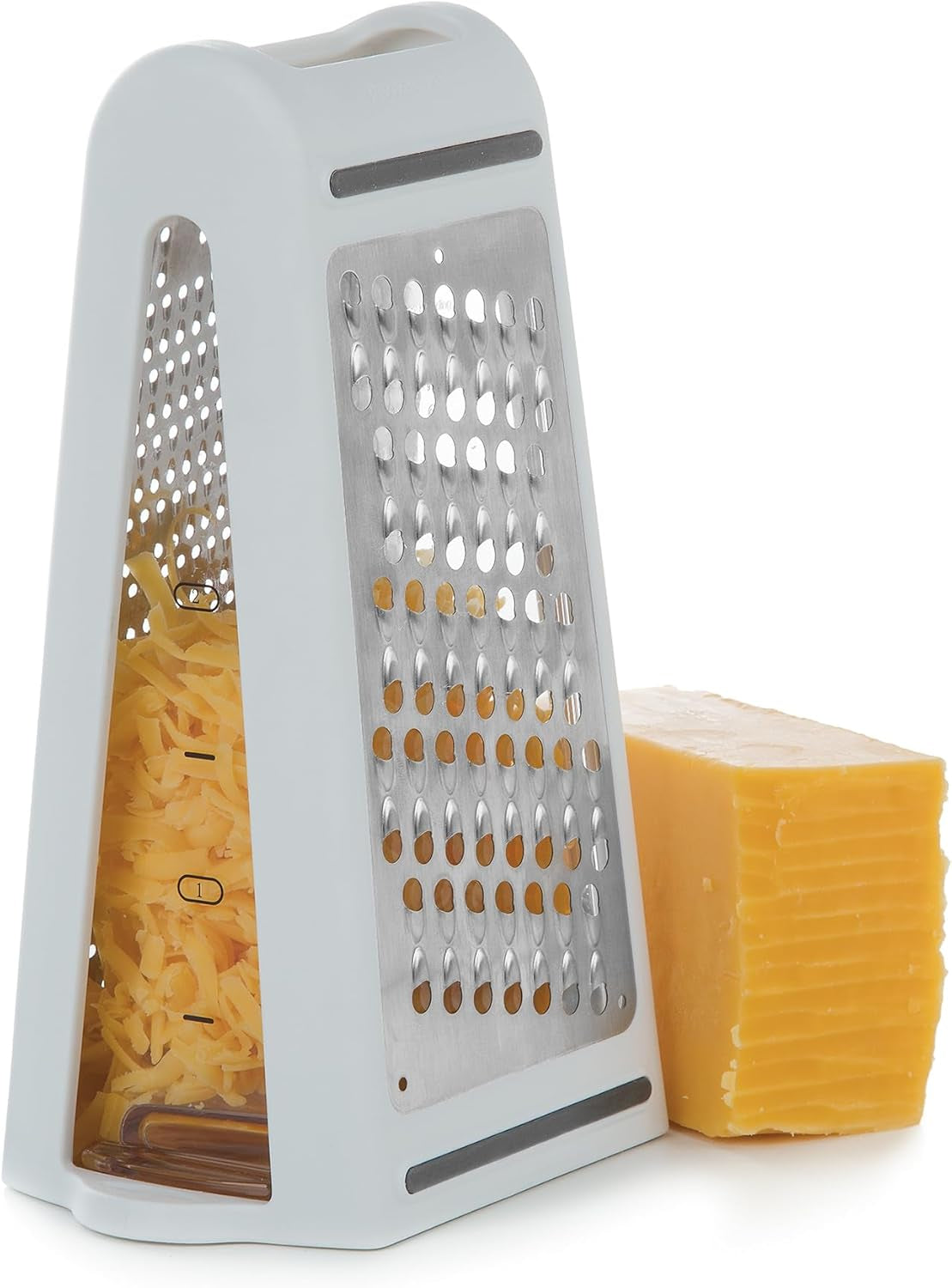 PrepSolutions 2-Way Grate & Measure – Dual-Sided Cheese & Vegetable Grater with 2-Cup Measuring Container, Dishwasher Safe, Compact Storage