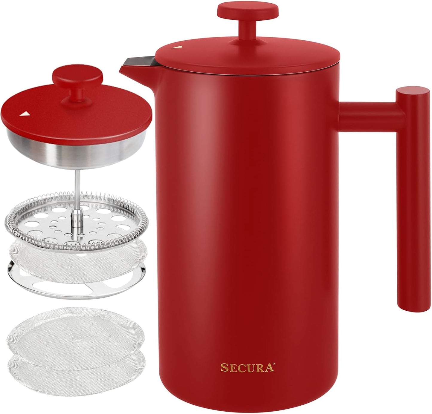 French Press Coffee Maker – 12oz (350ml) Double-Wall Insulated Stainless Steel Coffee Press with 3-Layer Filter, 2 Extra Screens, Dishwasher Safe – Heat Retention, Cool-Touch Handle