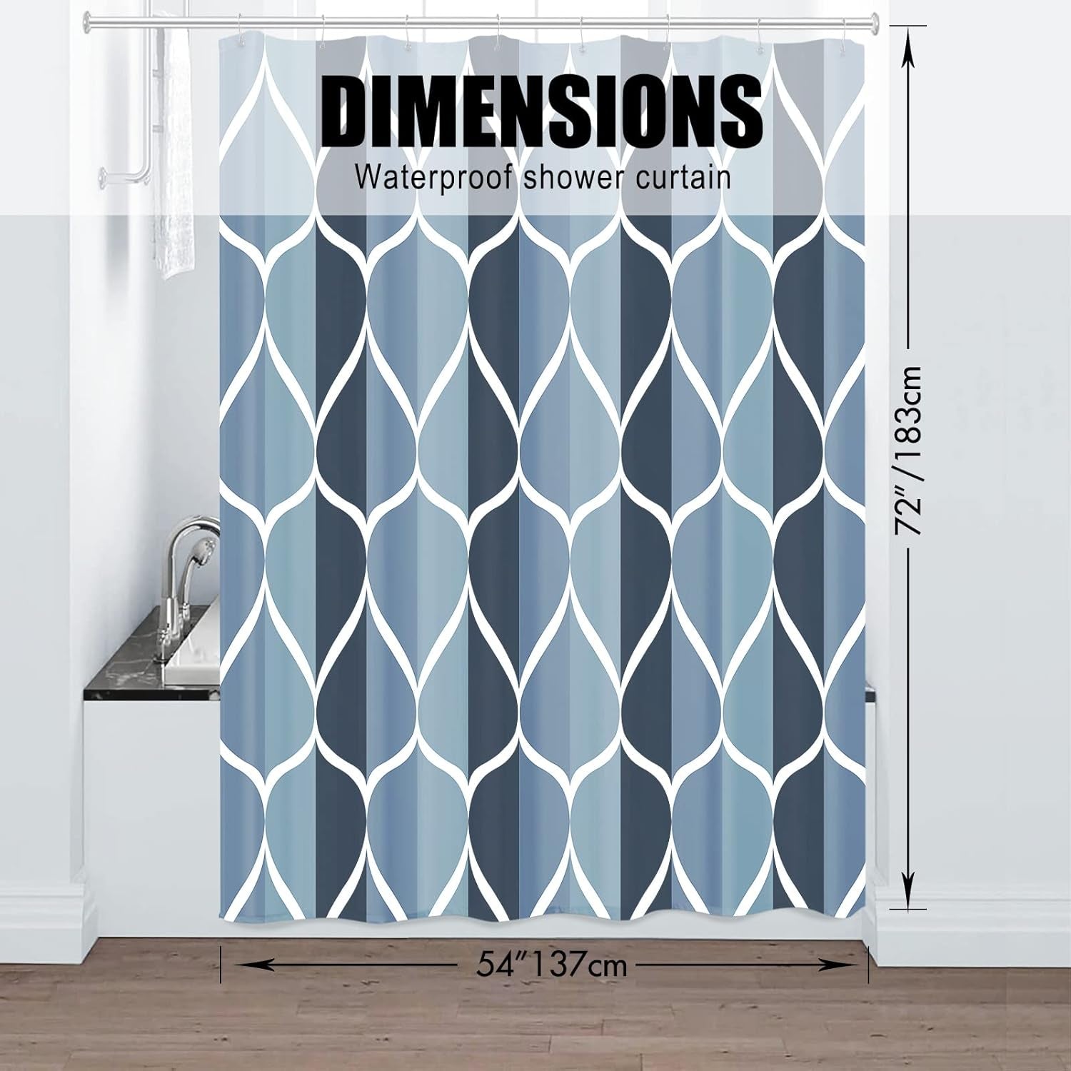 Fabric Shower Curtain – Waterproof, Quick-Drying Polyester, Weighted Bottom, 8 Hooks and Machine Washable