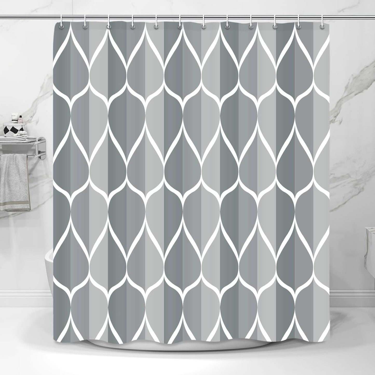 Fabric Shower Curtain – Waterproof, Quick-Drying Polyester, Weighted Bottom, 8 Hooks and Machine Washable