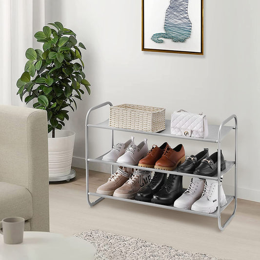 3-Tier Fabric Shoe Rack Organizer – Freestanding Light Gray Shoe Shelf for Closet, Entryway, or Bedroom | Space-Saving Storage