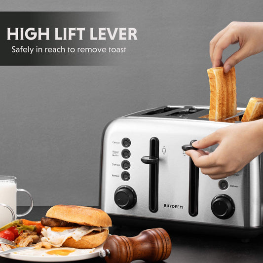 DT640 4-Slice Toaster | Extra Wide Slots | Retro Stainless Steel