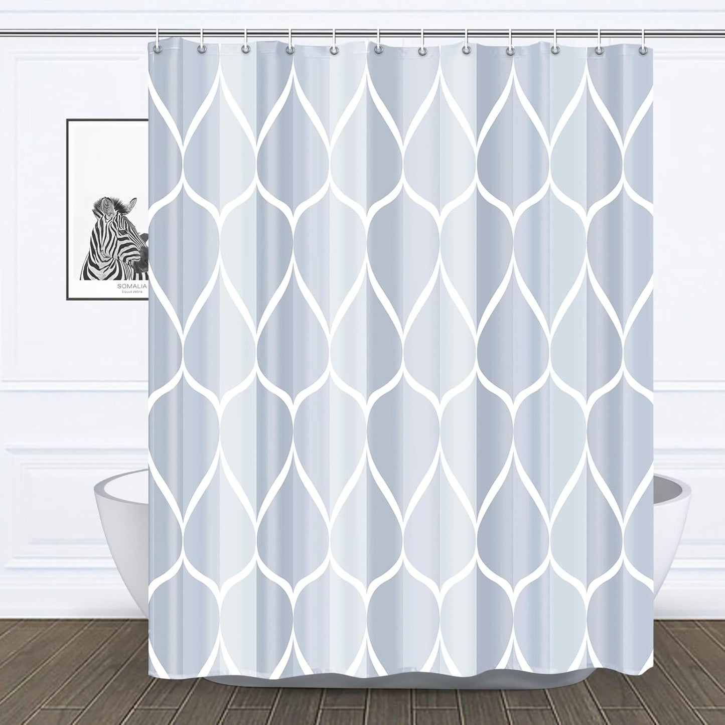 Fabric Shower Curtain – Waterproof, Quick-Drying Polyester, Weighted Bottom, 8 Hooks and Machine Washable