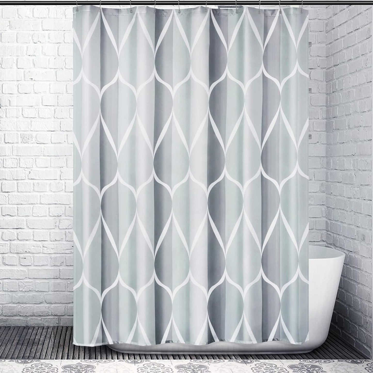 Fabric Shower Curtain – Waterproof, Quick-Drying Polyester, Weighted Bottom, 8 Hooks and Machine Washable