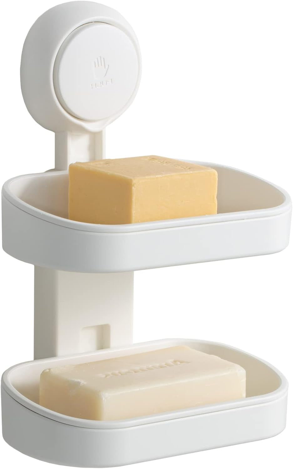 Double-Layer Suction Cup Soap Dish Holder – Wall Mounted, Self-Draining & Drill-Free with Removable Trays, Strong Vacuum Seal for Bathroom, Shower, Kitchen Sink – Plastic