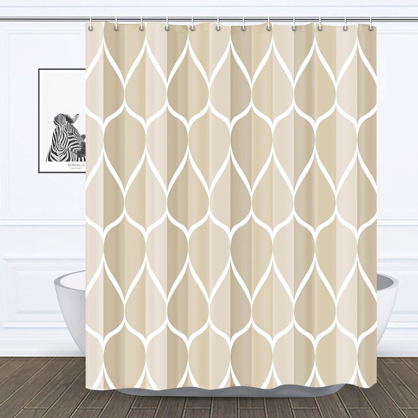 Fabric Shower Curtain – Waterproof, Quick-Drying Polyester, Weighted Bottom, 8 Hooks and Machine Washable