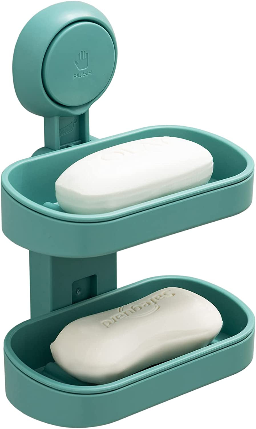 Double-Layer Suction Cup Soap Dish Holder – Wall Mounted, Self-Draining & Drill-Free with Removable Trays, Strong Vacuum Seal for Bathroom, Shower, Kitchen Sink – Plastic