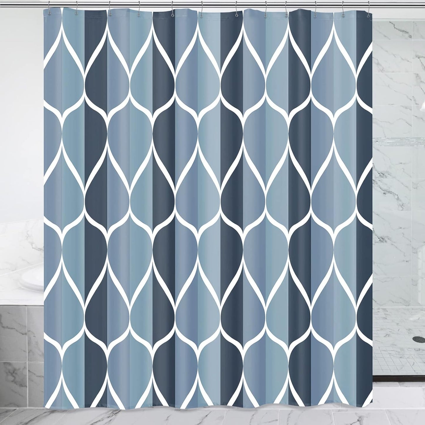 Fabric Shower Curtain – Waterproof, Quick-Drying Polyester, Weighted Bottom, 8 Hooks and Machine Washable