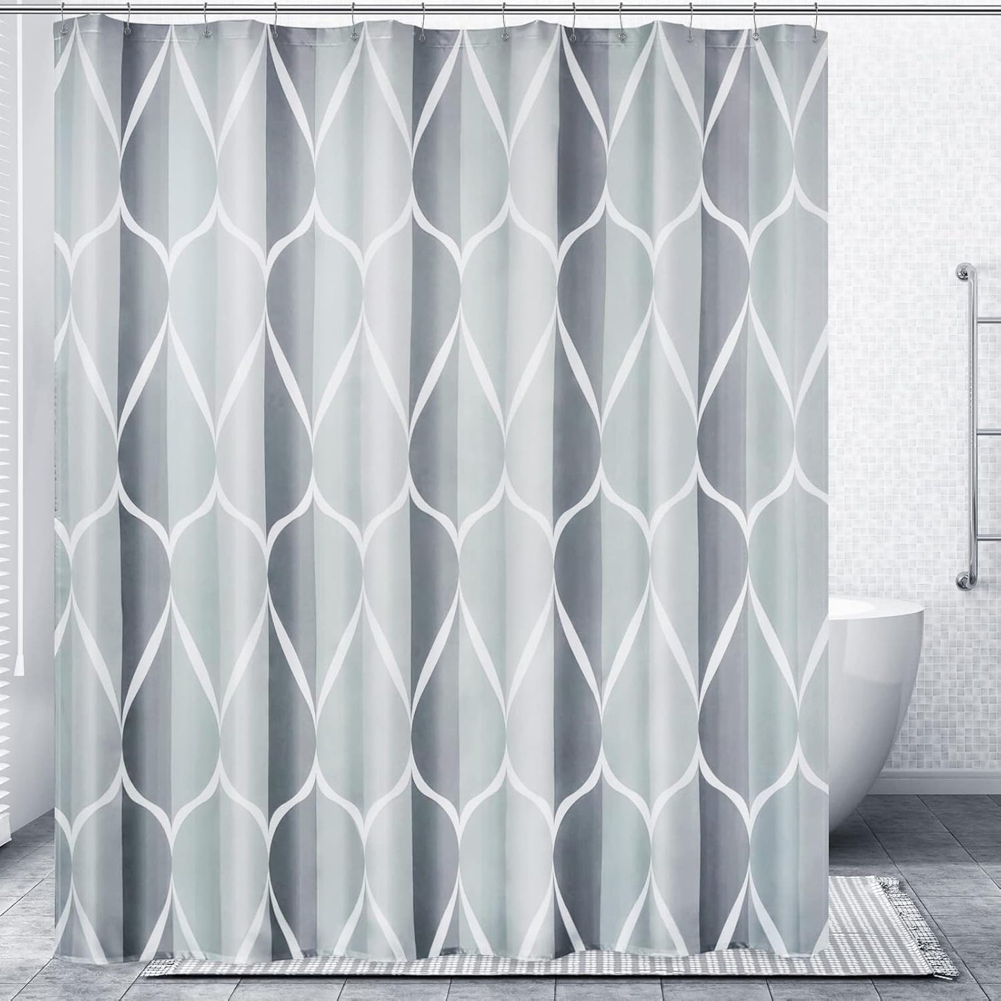 Fabric Shower Curtain – Waterproof, Quick-Drying Polyester, Weighted Bottom, 8 Hooks and Machine Washable
