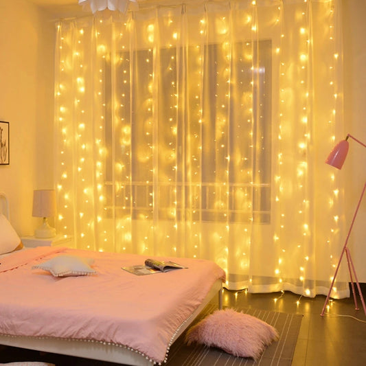 Christmas Curtain Lights Garland – 2025 Merry Xmas Fairy Lights with 8 Modes, Remote Controled