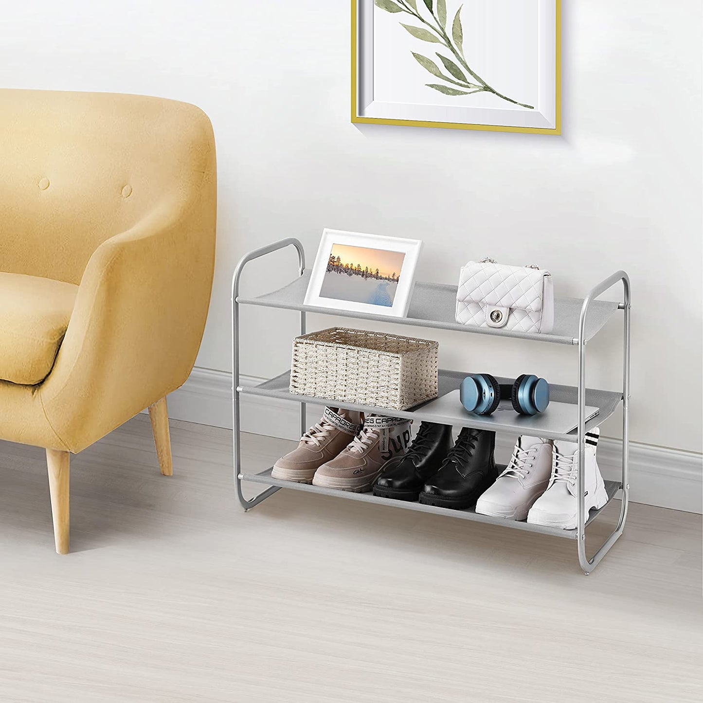 3-Tier Fabric Shoe Rack Organizer – Freestanding Light Gray Shoe Shelf for Closet, Entryway, or Bedroom | Space-Saving Storage