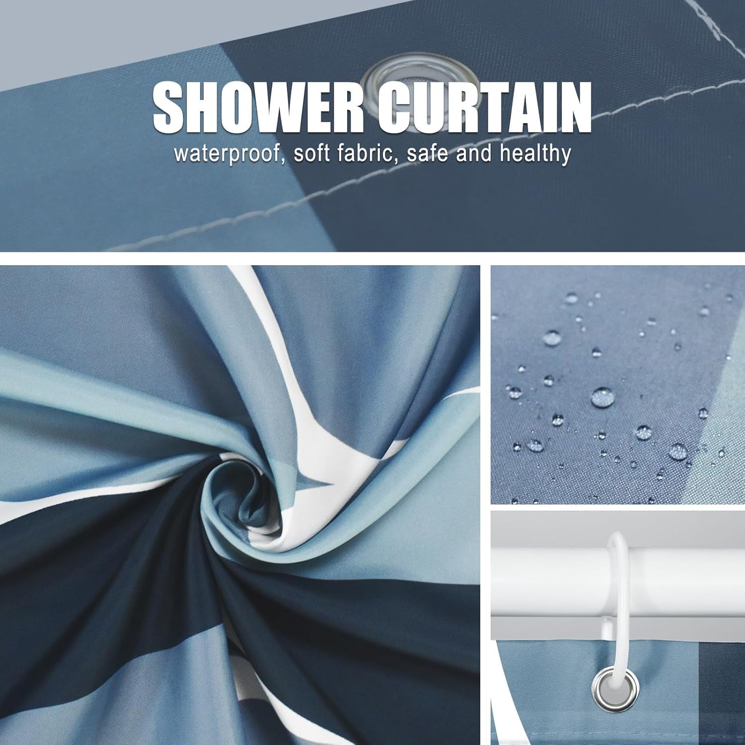 Fabric Shower Curtain – Waterproof, Quick-Drying Polyester, Weighted Bottom, 8 Hooks and Machine Washable