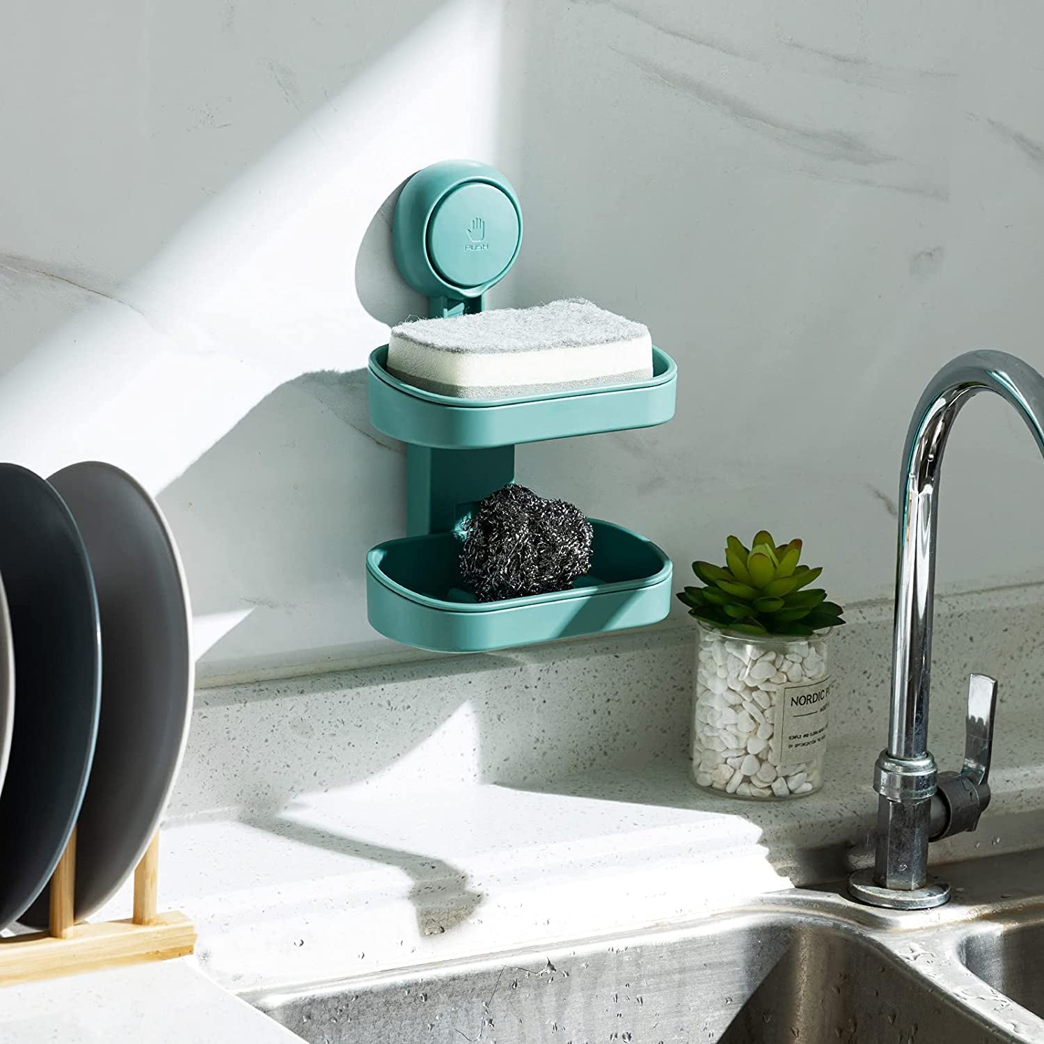 Double-Layer Suction Cup Soap Dish Holder – Wall Mounted, Self-Draining & Drill-Free with Removable Trays, Strong Vacuum Seal for Bathroom, Shower, Kitchen Sink – Plastic