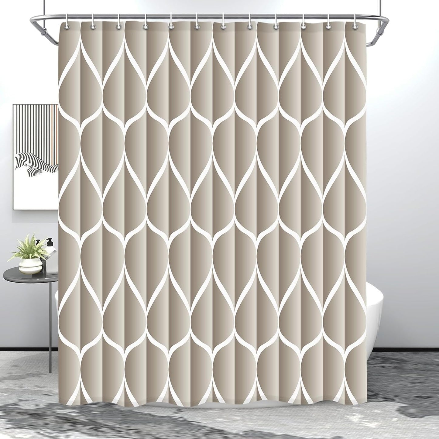 Fabric Shower Curtain – Waterproof, Quick-Drying Polyester, Weighted Bottom, 8 Hooks and Machine Washable