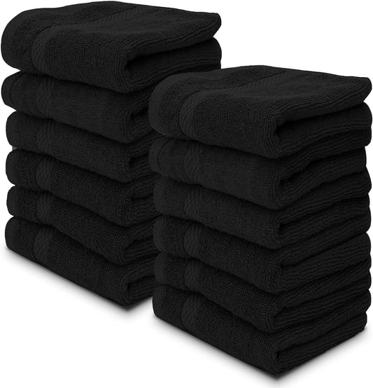 Luxury Cotton Washcloths 13X13 Inch | Hotel, Spa, Bathroom Face Towel | 12 Pack, Black