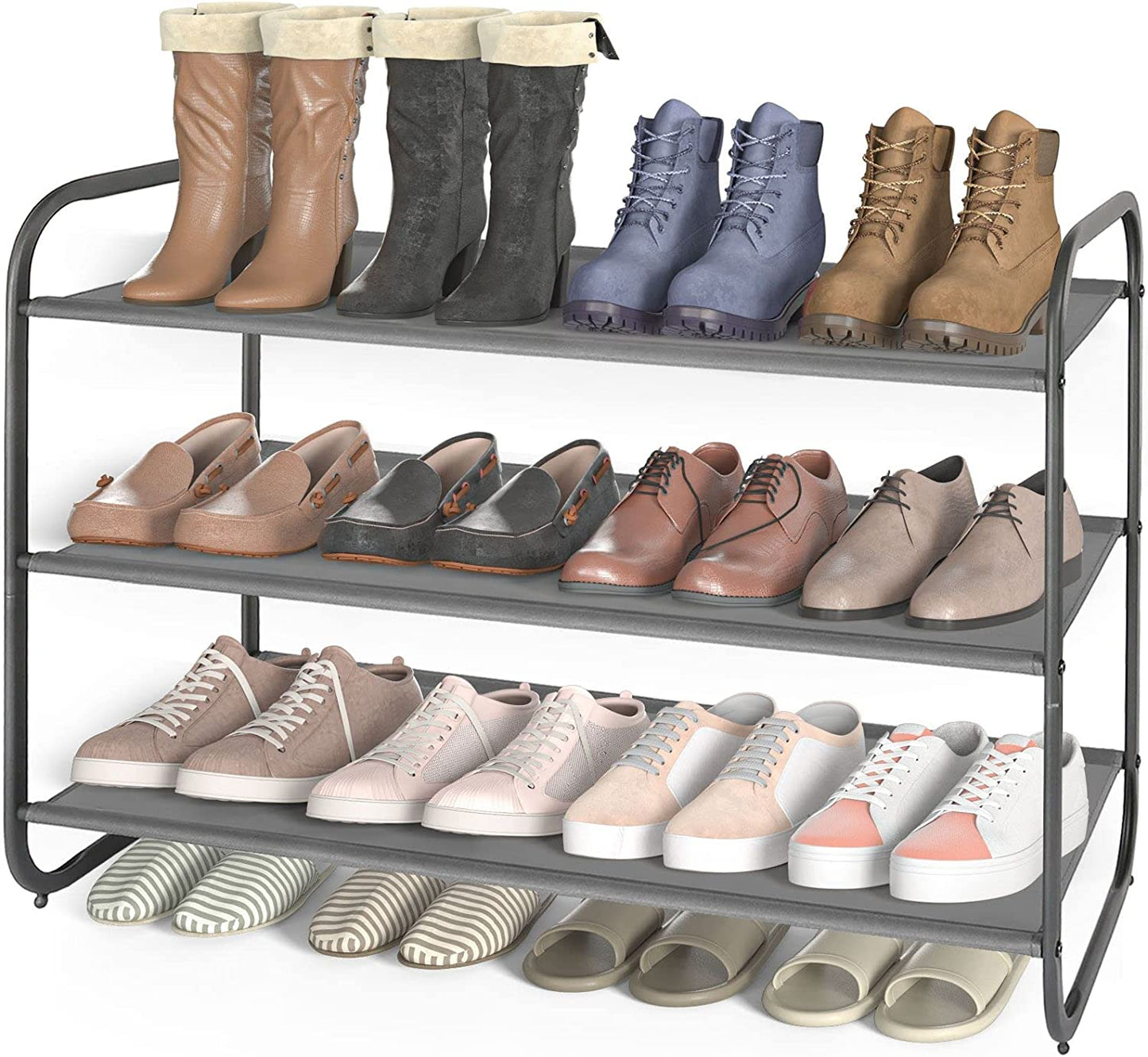 3-Tier Fabric Shoe Rack Organizer – Freestanding Light Gray Shoe Shelf for Closet, Entryway, or Bedroom | Space-Saving Storage