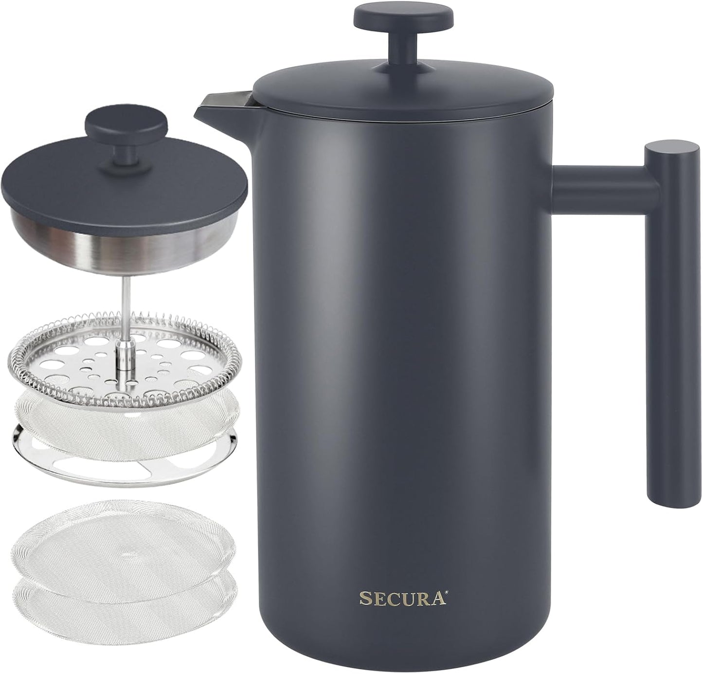 French Press Coffee Maker – 12oz (350ml) Double-Wall Insulated Stainless Steel Coffee Press with 3-Layer Filter, 2 Extra Screens, Dishwasher Safe – Heat Retention, Cool-Touch Handle