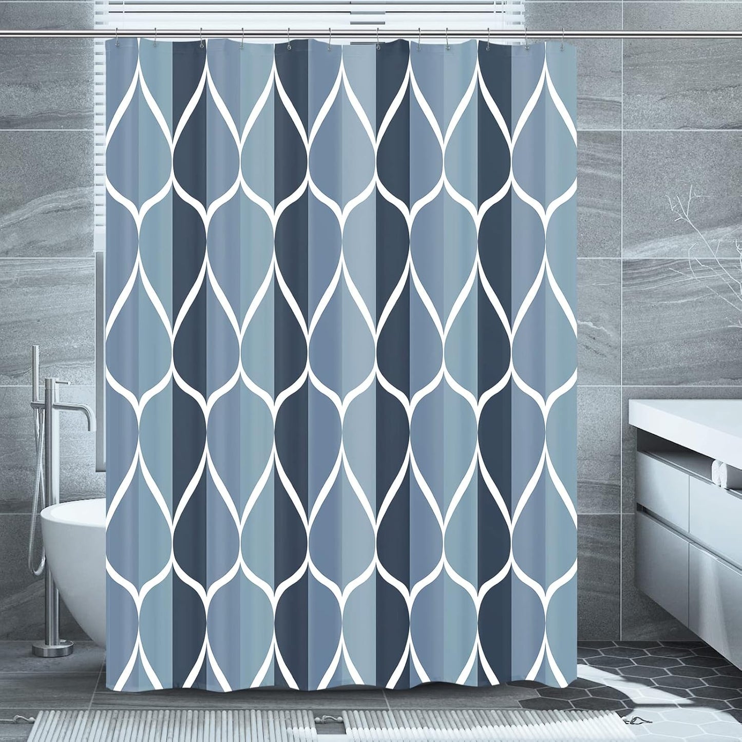 Fabric Shower Curtain – Waterproof, Quick-Drying Polyester, Weighted Bottom, 8 Hooks and Machine Washable