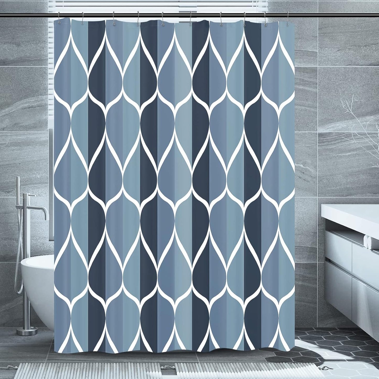 Fabric Shower Curtain – Waterproof, Quick-Drying Polyester, Weighted Bottom, 8 Hooks and Machine Washable