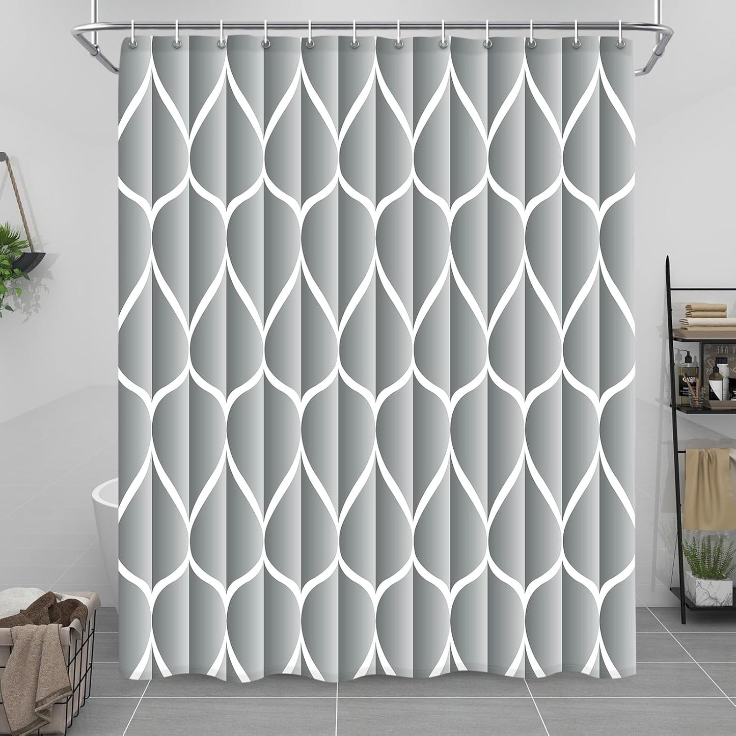 Fabric Shower Curtain – Waterproof, Quick-Drying Polyester, Weighted Bottom, 8 Hooks and Machine Washable