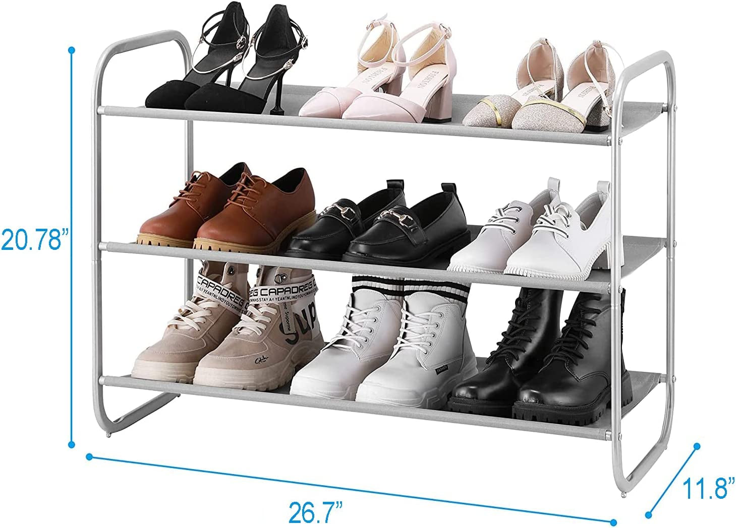 3-Tier Fabric Shoe Rack Organizer – Freestanding Light Gray Shoe Shelf for Closet, Entryway, or Bedroom | Space-Saving Storage