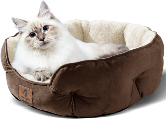 🐾 Small Dog & Cat Bed – 20” Extra Soft Sherpa Fleece Pet Bed with Anti-Slip & Water-Resistant Oxford Bottom, Brown