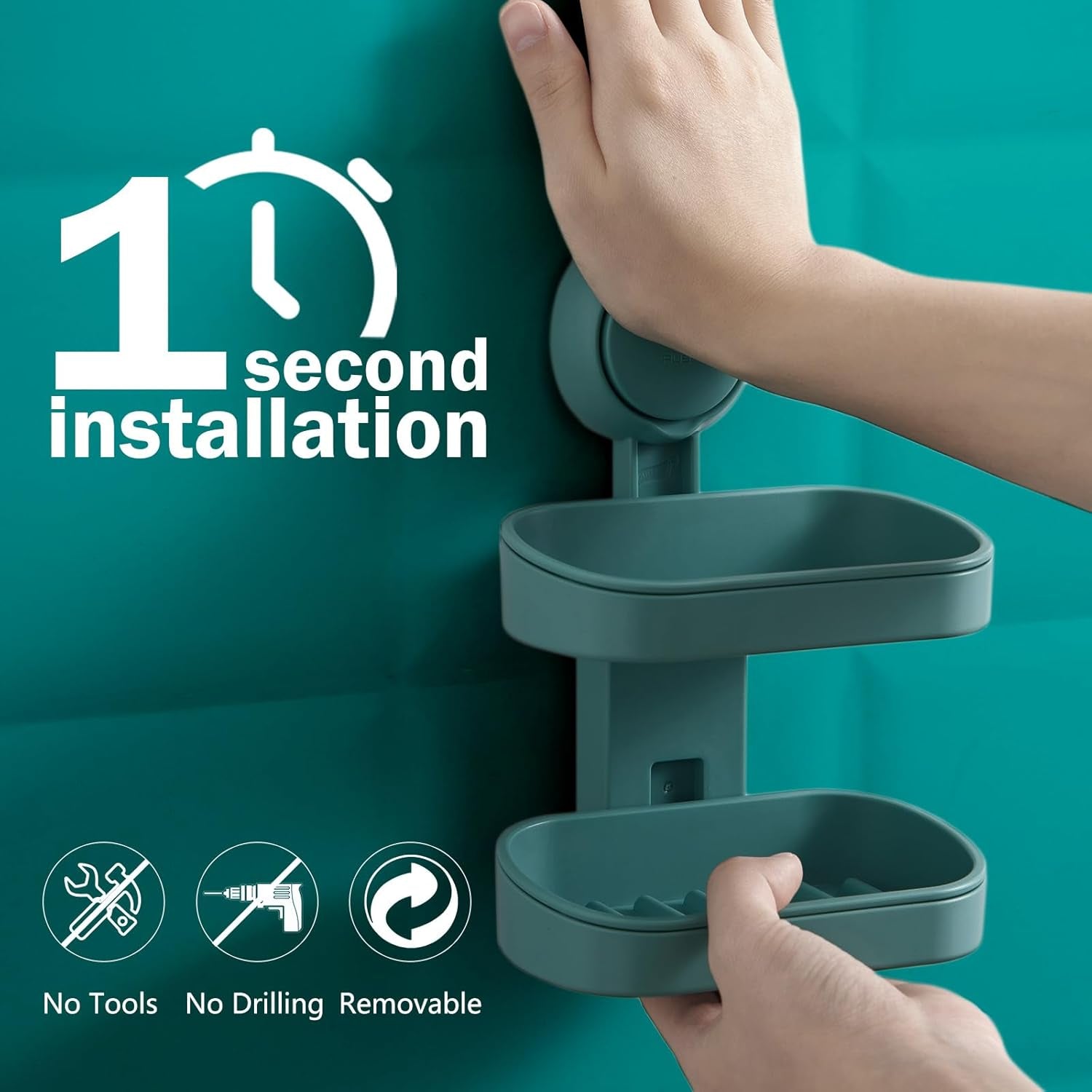 Double-Layer Suction Cup Soap Dish Holder – Wall Mounted, Self-Draining & Drill-Free with Removable Trays, Strong Vacuum Seal for Bathroom, Shower, Kitchen Sink – Plastic