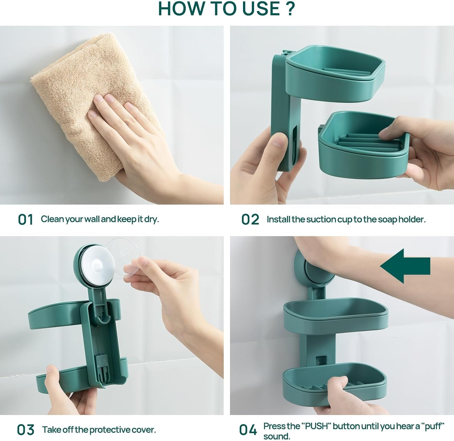 Double-Layer Suction Cup Soap Dish Holder – Wall Mounted, Self-Draining & Drill-Free with Removable Trays, Strong Vacuum Seal for Bathroom, Shower, Kitchen Sink – Plastic